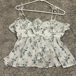 Forever 21 Tie Shoulder Strap Floral Peplum Top